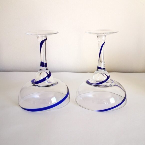 Pier 1 "Swirline Cobalt Blue" Margarita Glasses With Swirl On Stem Set of 2 - Picture 5 of 5